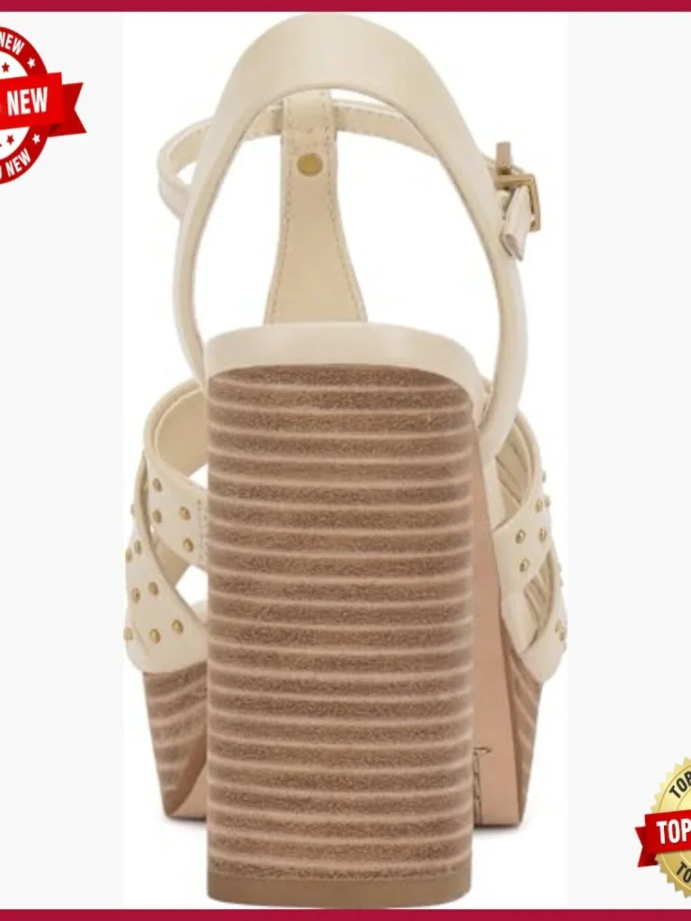 Platform Sandal with T-Strap and Stacked Heel - Open Toe, Buckle Closure